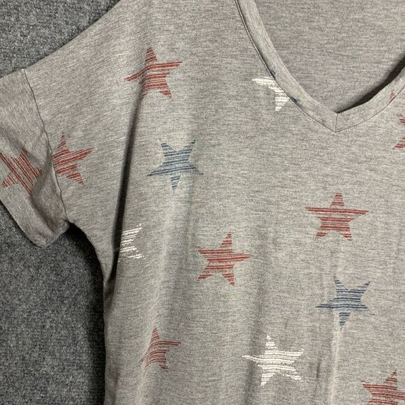 Cable & Gauge Short Sleeve Patriotic Star T-Shirt Women L Red White Blue On Gray - Picture 2 of 8